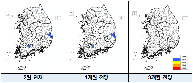 경북·전남·강원의 관심단계지역을 정부가 봄철 가뭄 대비에 나섰다. 출처=환경부 제공.