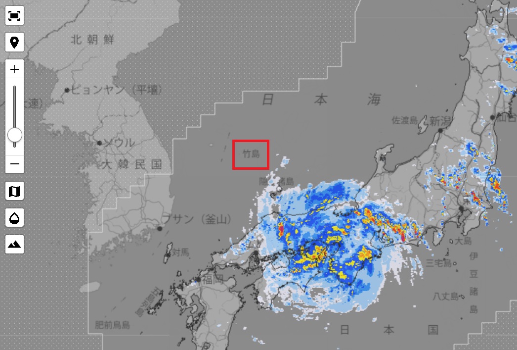 일본 기상청 지도에 독도를 '竹島'(다케시마)로 표기한 모습. (서경덕 교수 제공)
