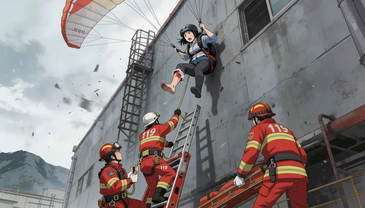 경북 상주서 패러글라이딩을 하던 50대 여성이 추락해 중상을 입었다. chatGPT로 생성한 이미지